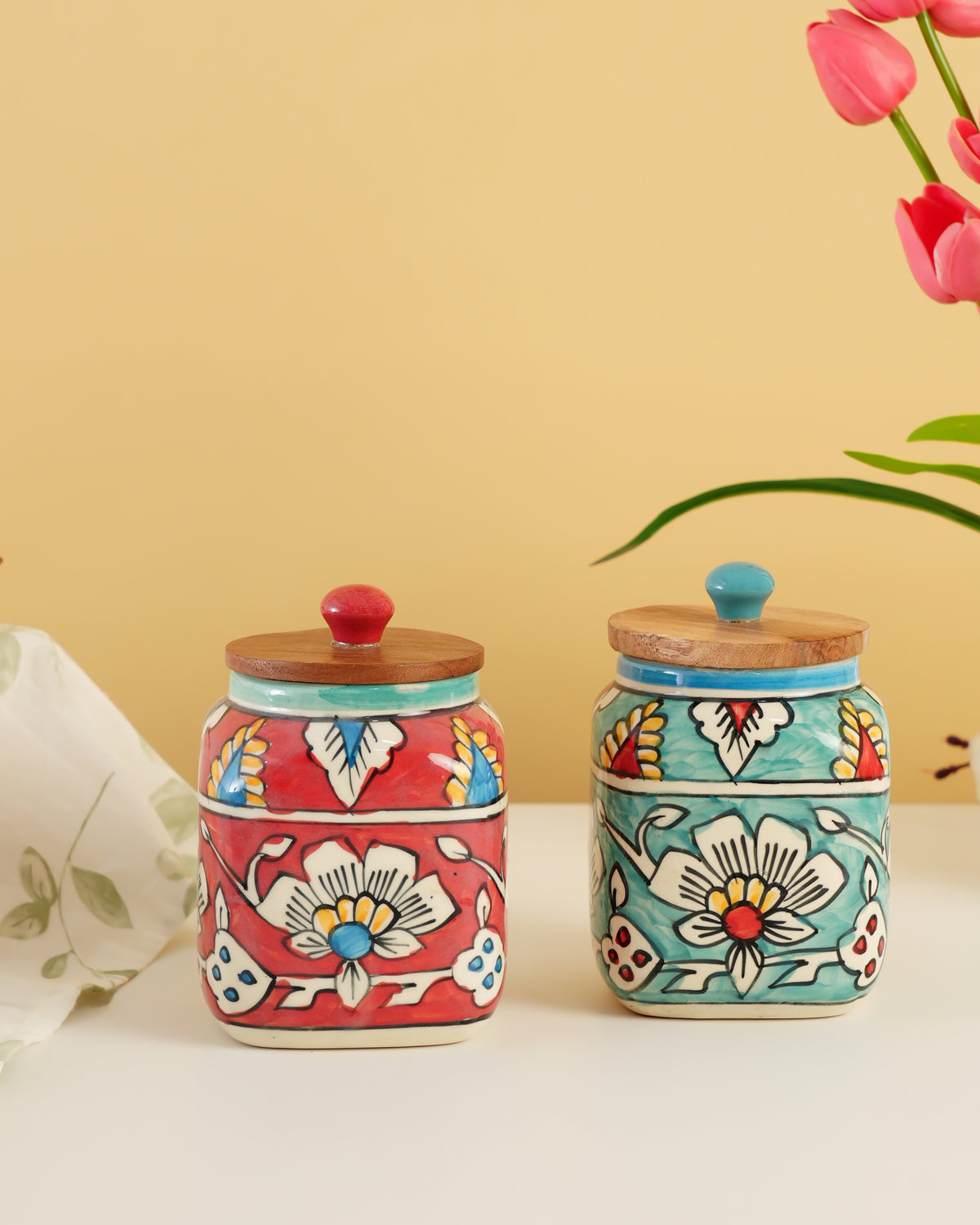 Hand-Painted Floral Ceramic Storage Jar - RVJAR234