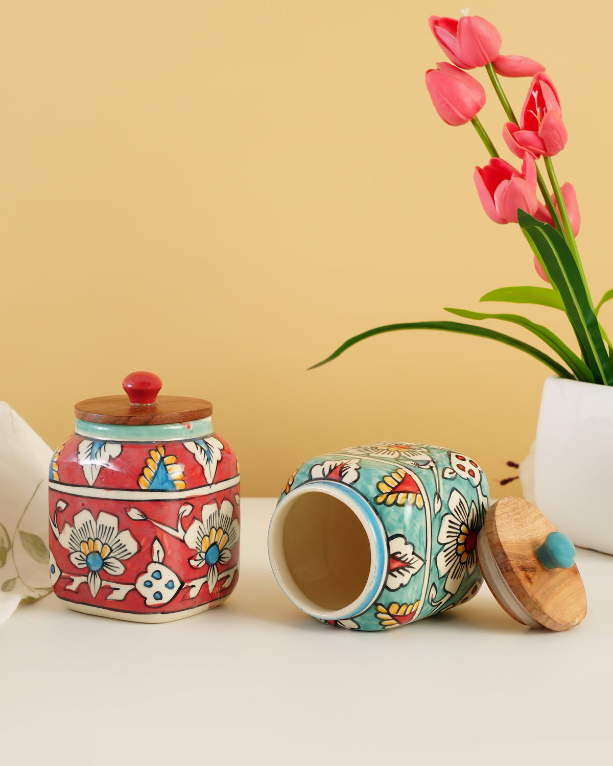 Hand-Painted Floral Ceramic Storage Jar - RVJAR234