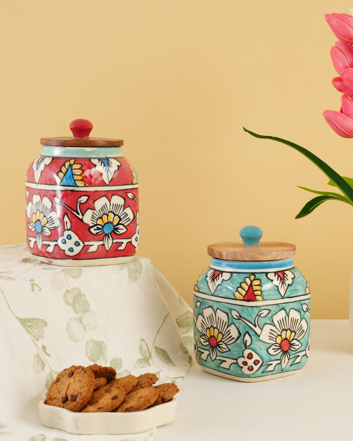 Hand-Painted Floral Ceramic Storage Jar - RVJAR234