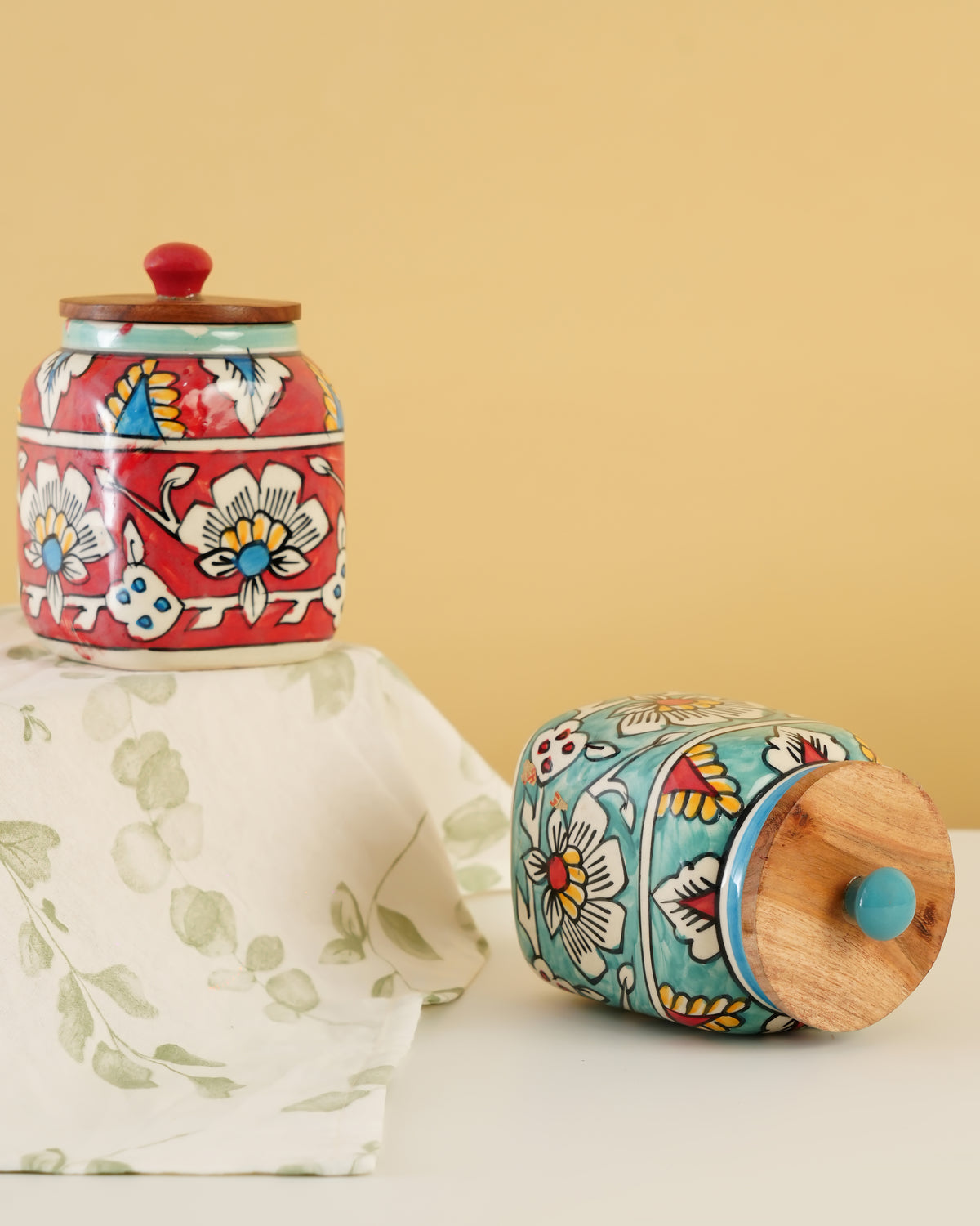 Hand-Painted Floral Ceramic Storage Jar - RVJAR234