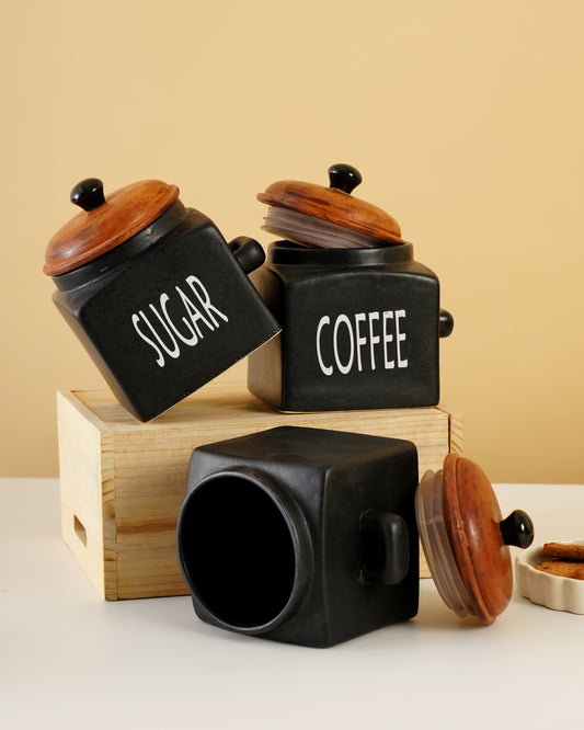 Matte Black Ceramic Coffee & Sugar Canisters - RVJAR2345