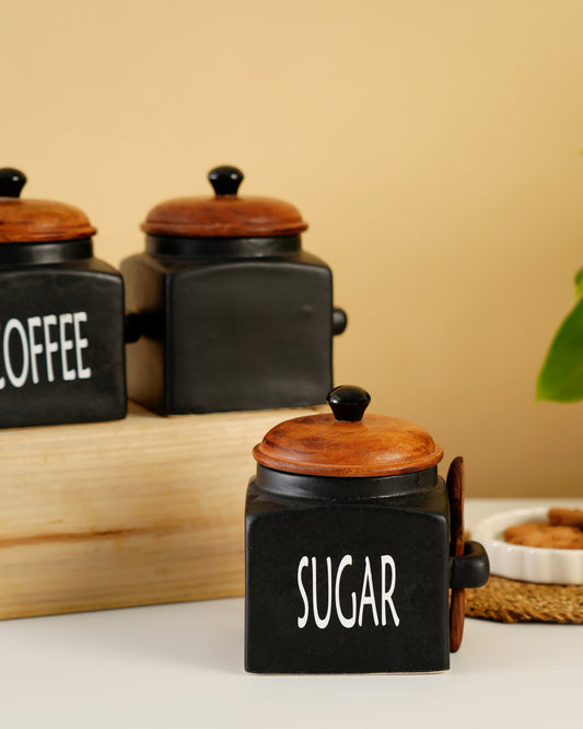 Matte Black Ceramic Sugar Canisters (Only SUGAR) - RVJAR2345