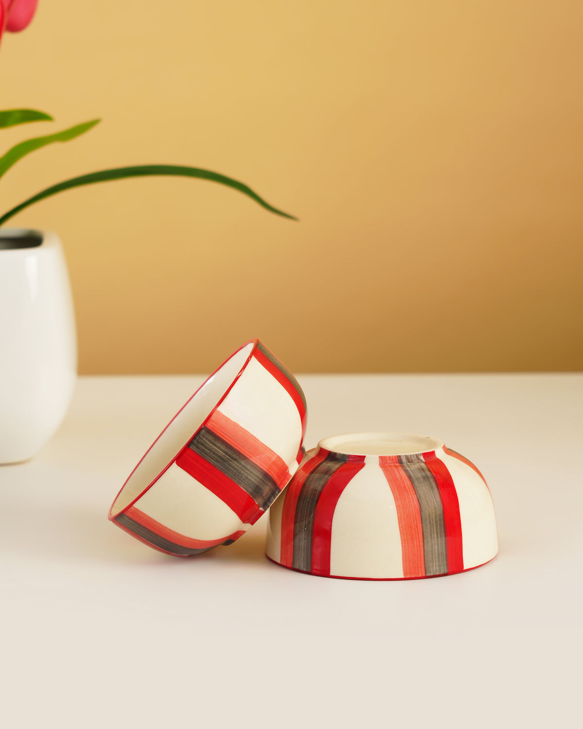 Hand-Painted Striped Ceramic Bowl (Set of 2 ) – RVBWL05