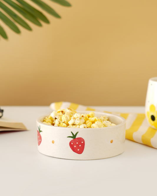 Strawberry Print Ceramic Bowl – Cute Dessert & Snack Serving Bowl - RVBWL01