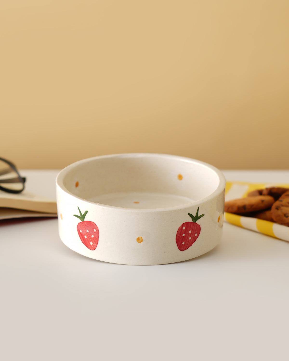 Strawberry Print Ceramic Bowl – Cute Dessert & Snack Serving Bowl - RVBWL01