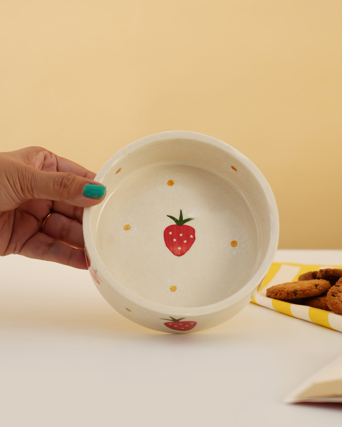 Strawberry Print Ceramic Bowl – Cute Dessert & Snack Serving Bowl - RVBWL01