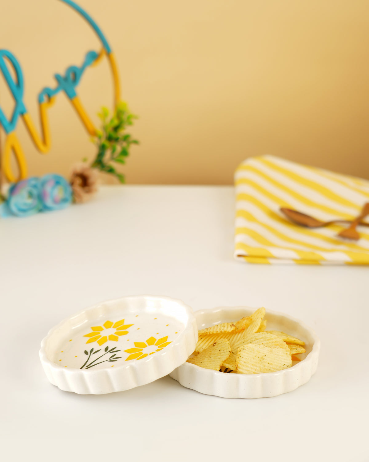 Sunshine Bloom Handcrafted Ceramic Dish ( Set of 2 ) - RVPLT07