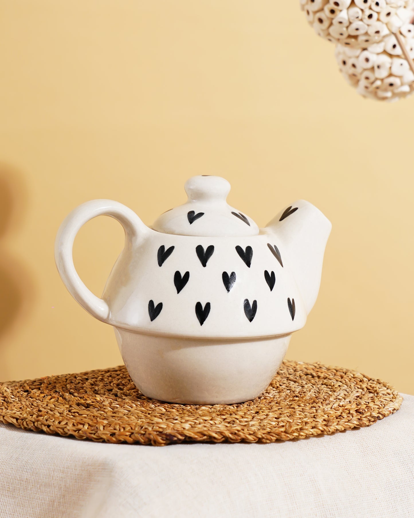 Minimal Heart Ceramic Kettle – Handcrafted Tea Pot with Lid - RVKTL42