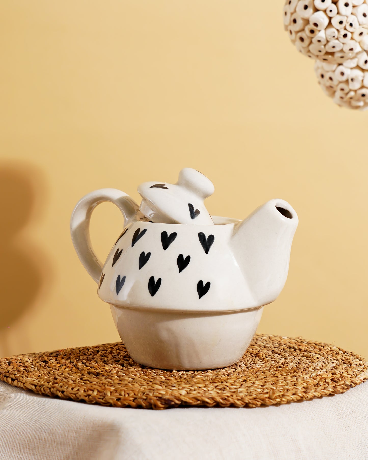 Minimal Heart Ceramic Kettle – Handcrafted Tea Pot with Lid - RVKTL42