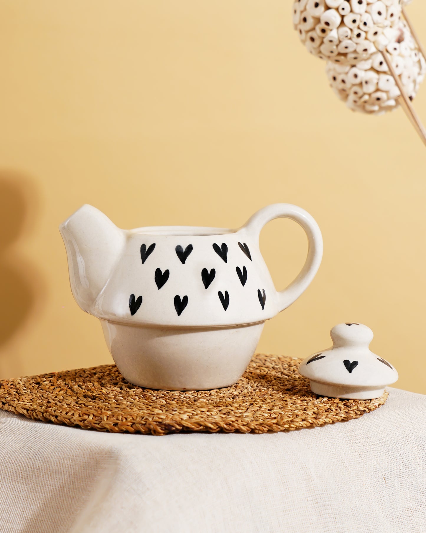 Minimal Heart Ceramic Kettle – Handcrafted Tea Pot with Lid - RVKTL42
