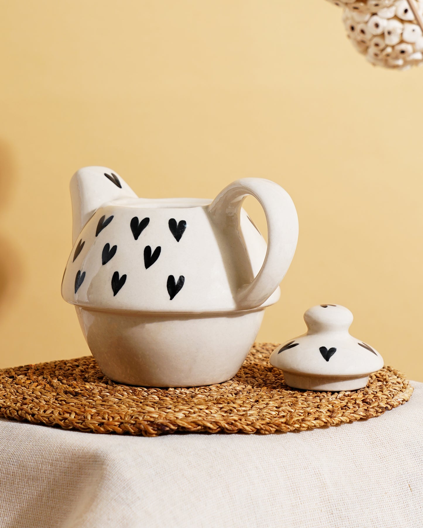 Minimal Heart Ceramic Kettle – Handcrafted Tea Pot with Lid - RVKTL42