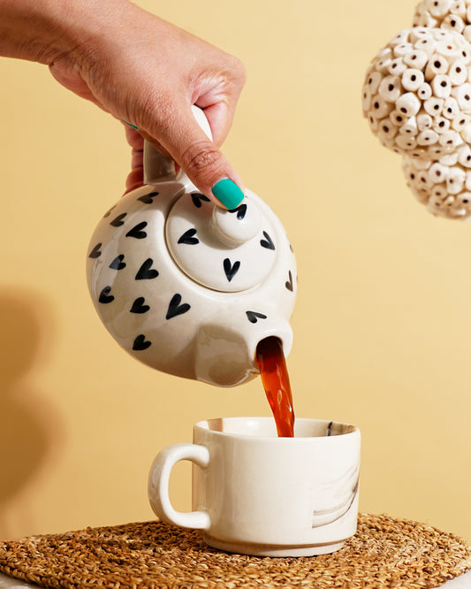 Minimal Heart Ceramic Kettle – Handcrafted Tea Pot with Lid - RVKTL42