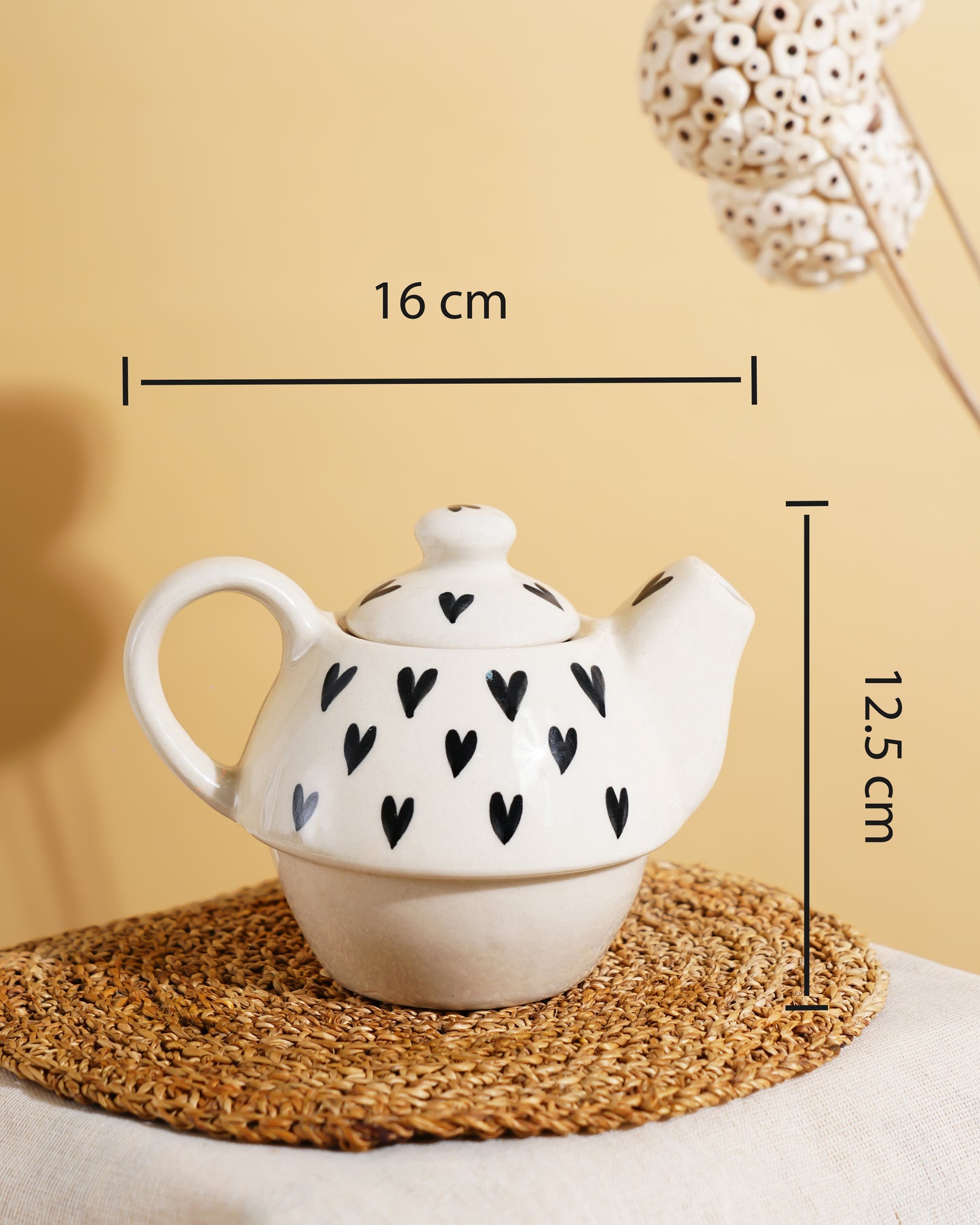 Minimal Heart Ceramic Kettle – Handcrafted Tea Pot with Lid - RVKTL42
