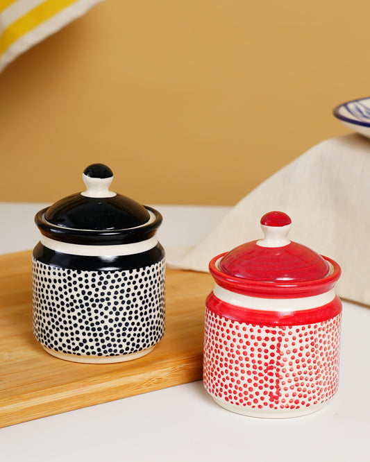 Hand-Painted Polka Dot Ceramic Storage Jars - RVJAR39