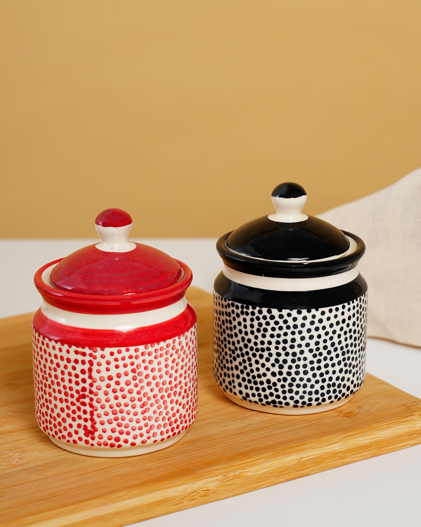 Hand-Painted Polka Dot Ceramic Storage Jars - RVJAR39
