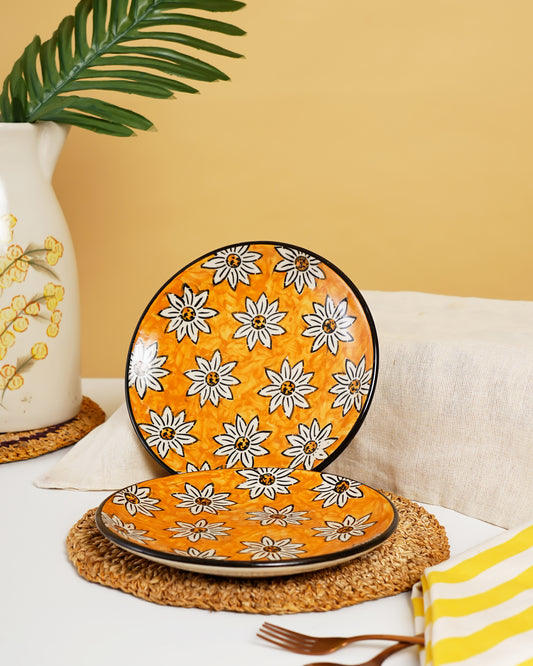 Sunflower Bloom Handcrafted Ceramic Plate (Set of 2) - RVPLT28