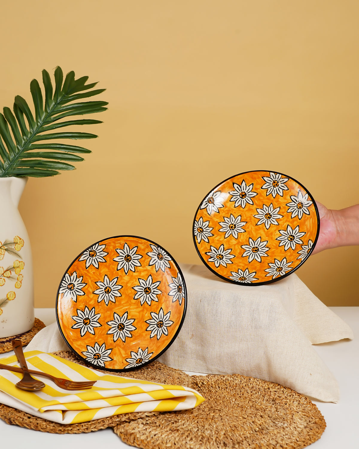 Sunflower Bloom Handcrafted Ceramic Plate (Set of 2) - RVPLT28