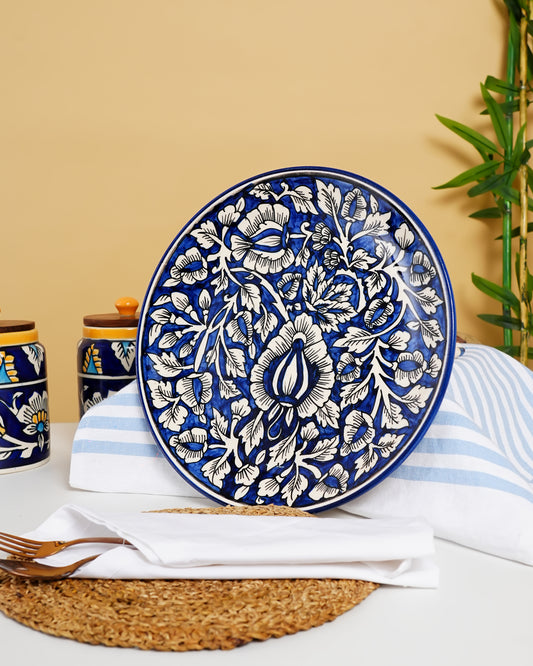 Indigo Bloom Handcrafted Mughal Design Ceramic Plate - RVPLT30