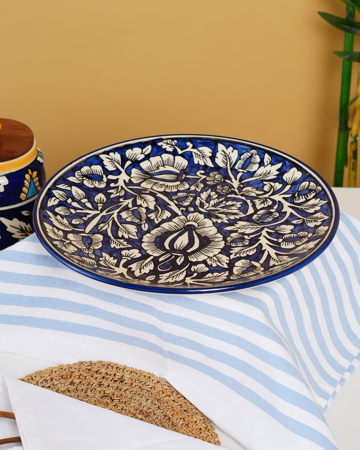 Indigo Bloom Handcrafted Mughal Design Ceramic Plate - RVPLT30