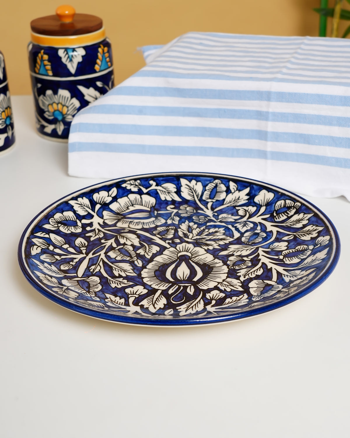 Indigo Bloom Handcrafted Mughal Design Ceramic Plate - RVPLT30