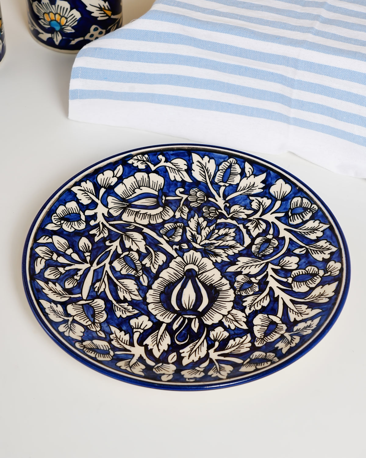 Indigo Bloom Handcrafted Mughal Design Ceramic Plate - RVPLT30
