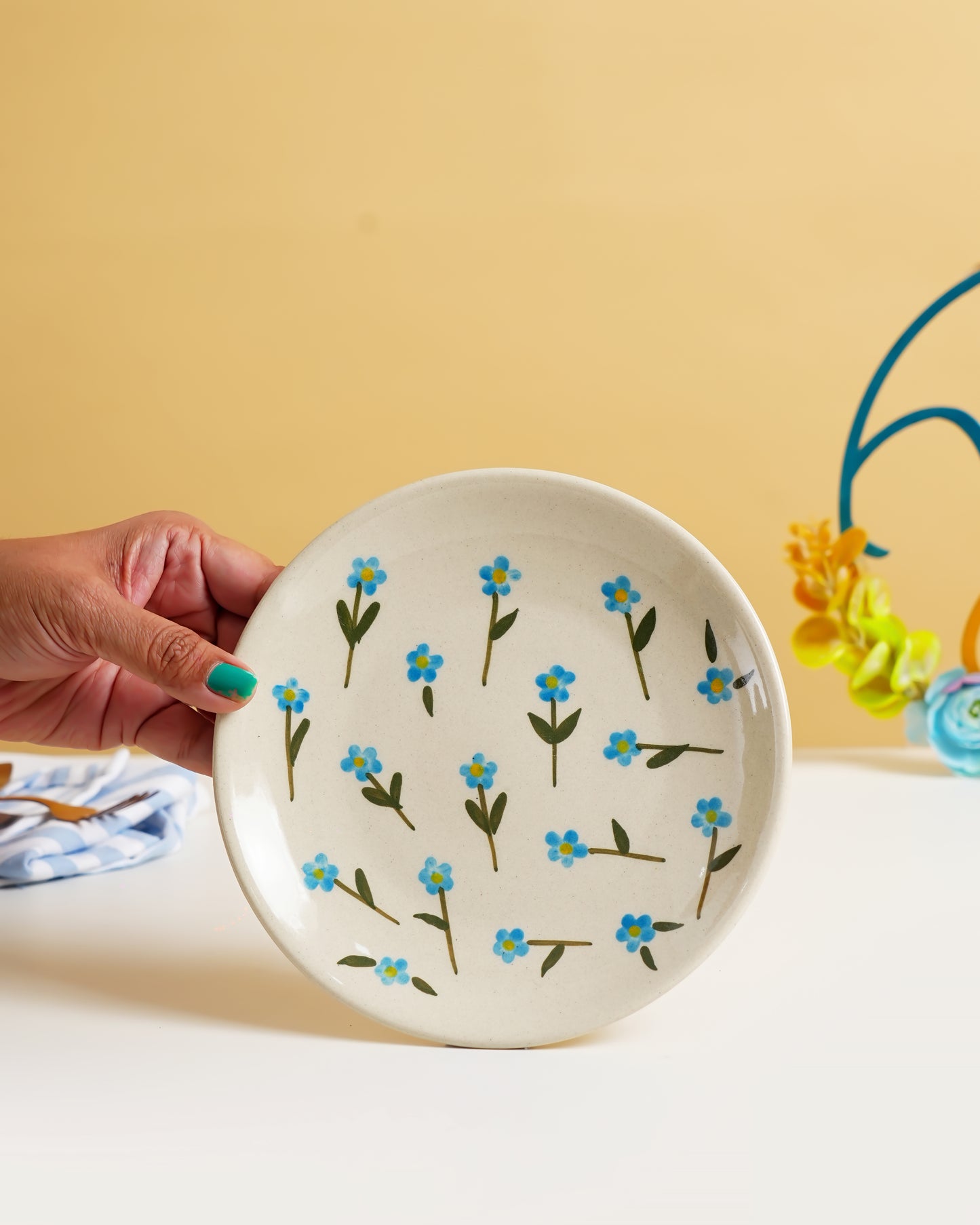 Blue Meadow Handcrafted Ceramic Plate - RVPLT35