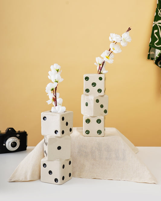 Handcrafted Ceramic Dice Décor Vases (Set of 2) - RVVAS54