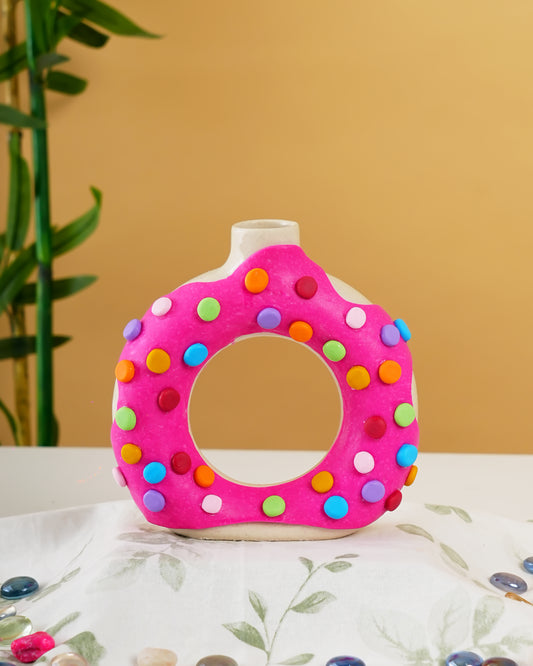 Handcrafted Donut Ceramic Vase – Colorful Decorative Vase - RVVAS56