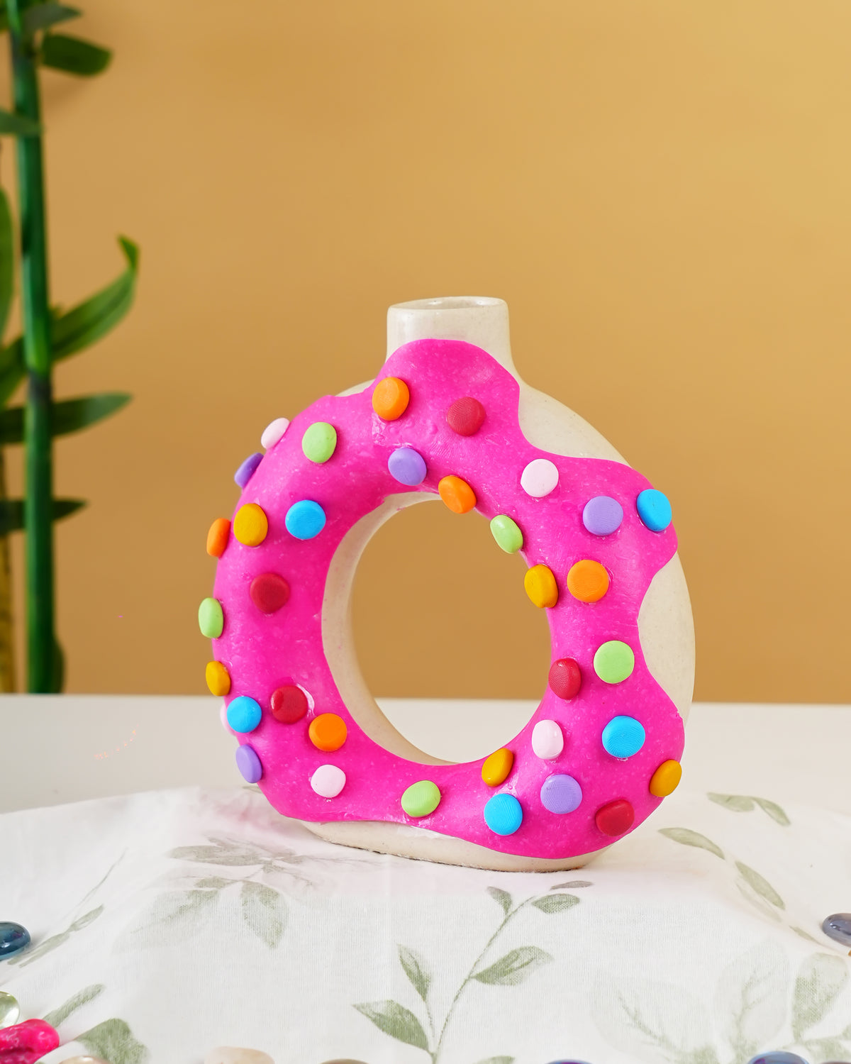 Handcrafted Donut Ceramic Vase – Colorful Decorative Vase - RVVAS56
