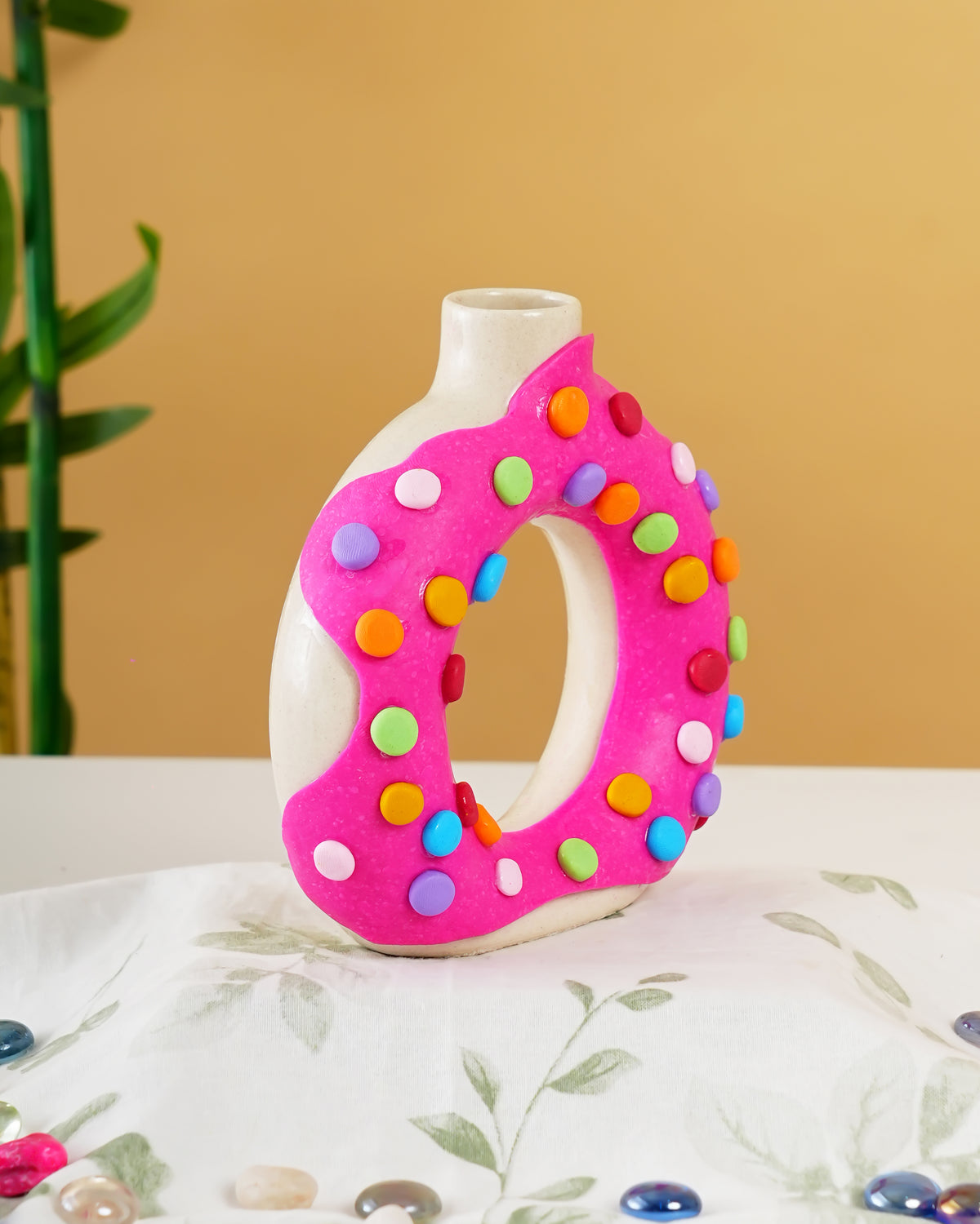 Handcrafted Donut Ceramic Vase – Colorful Decorative Vase - RVVAS56