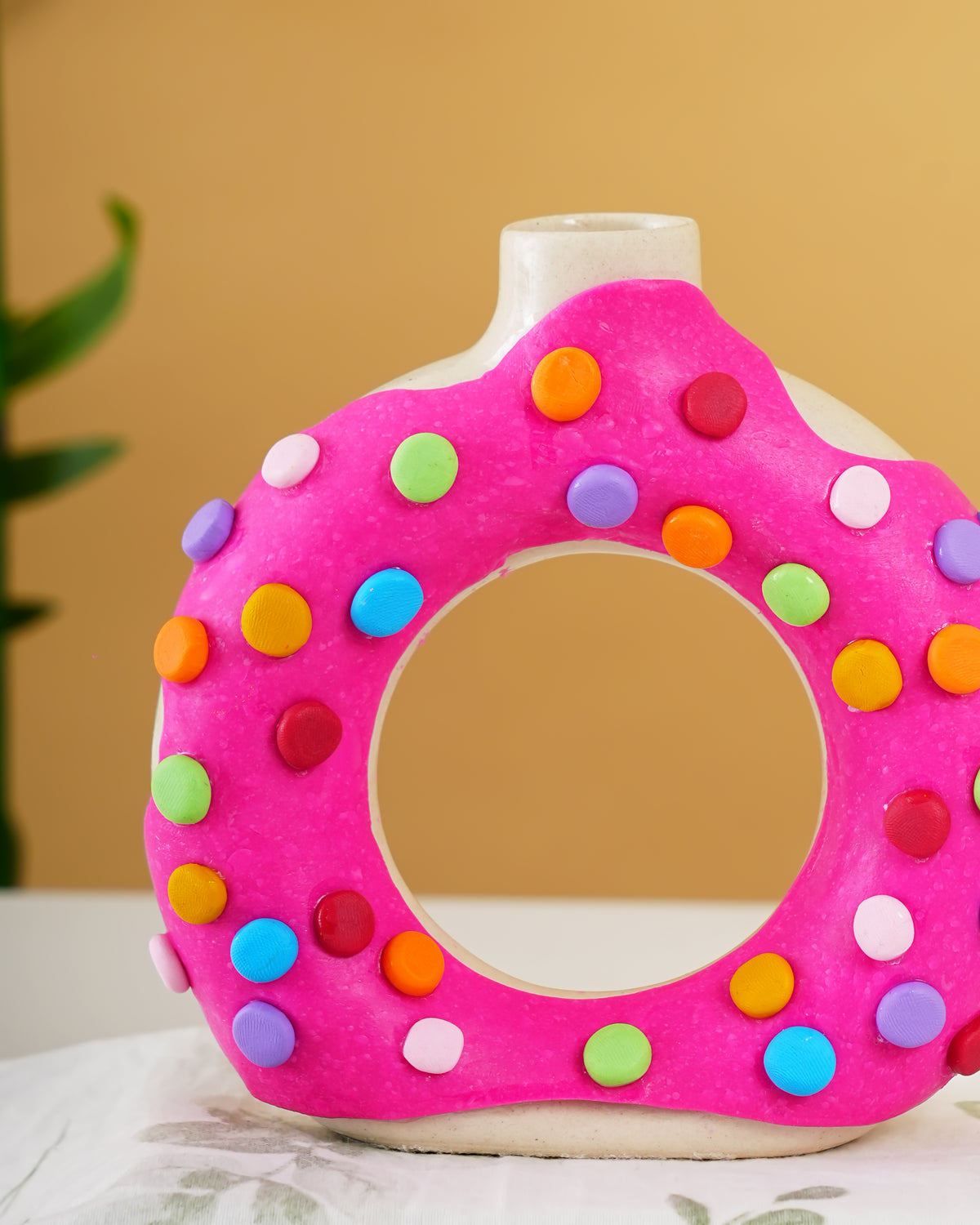 Handcrafted Donut Ceramic Vase – Colorful Decorative Vase - RVVAS56